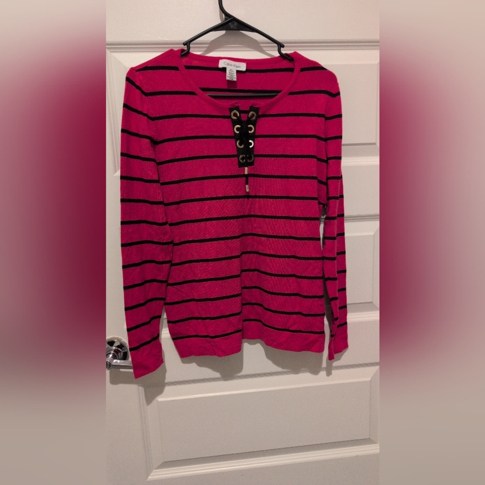 Calvin Klein Pink and Black Striped Sweatshirt